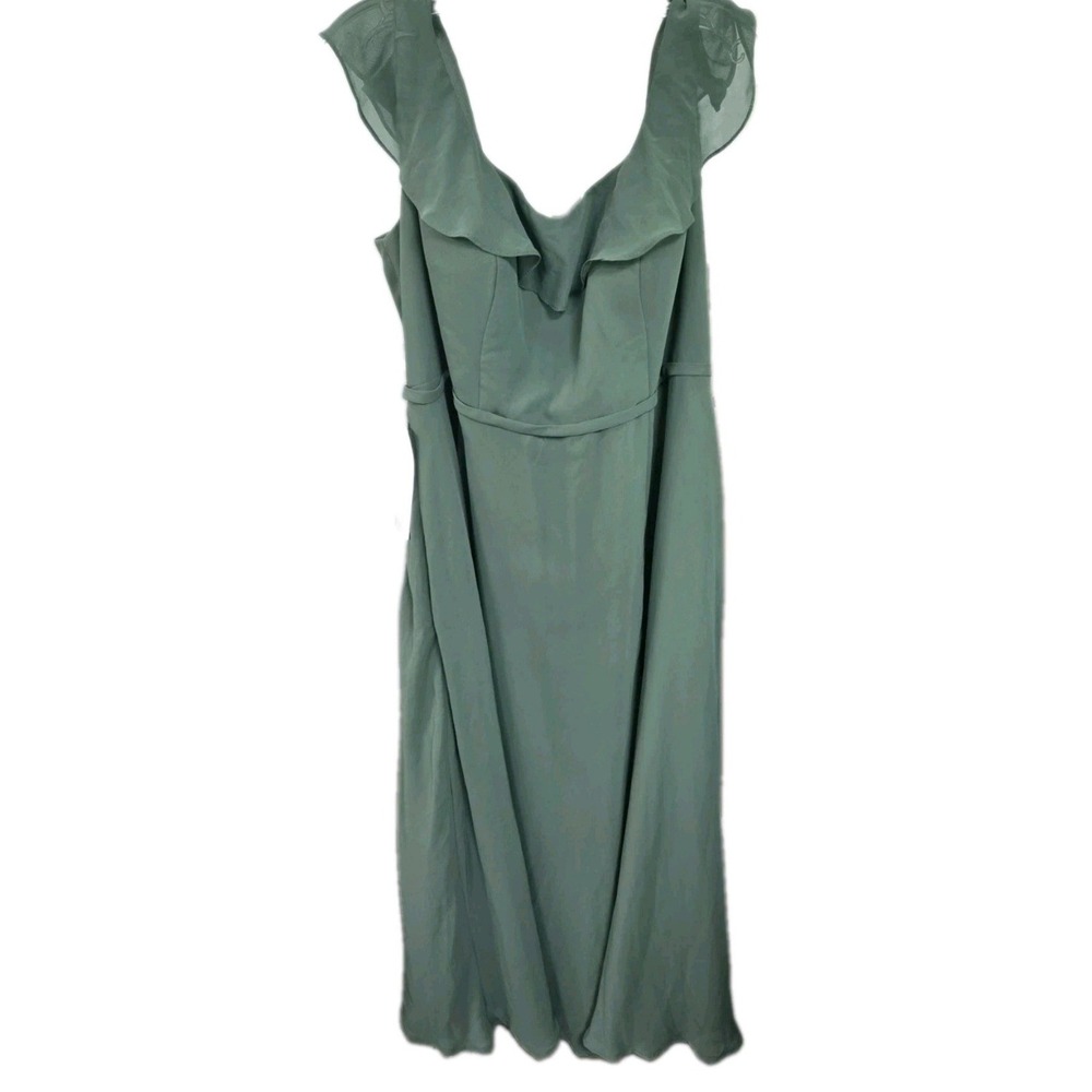 Azazie Jinny Eucalyptus Green Ruffle V-Neck Chiffon Bridesmaid Dress A18 NEW